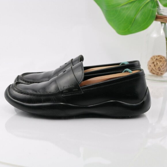 Prada Women Spazzolato Rois Penny Loafer Size 6 Black Leather Vibram Linea Rosa - Picture 7 of 12